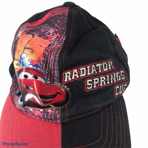 Disney Pixar Cars Kids Baseball Cap Radiator Springs Cup Adjustable Black Red - Picture 2 of 7